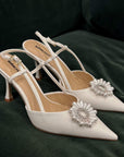 Pearl Flower Silver Shoe Clips