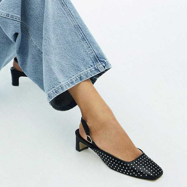 Lindy Studs Black | Leather Slingback Pump