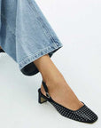 Lindy Studs Black | Leather Slingback Pump