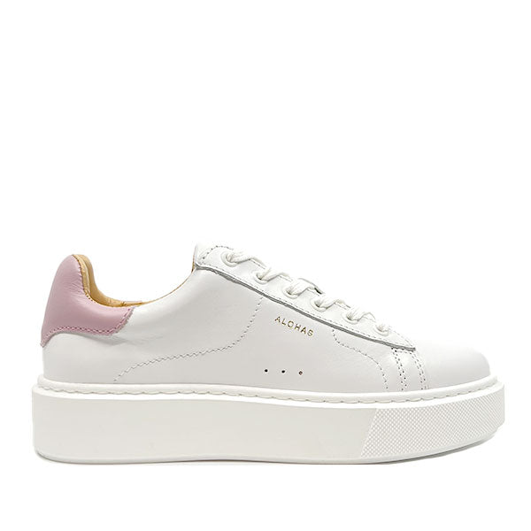 Alohas TB.65 platform Sneakers in bright white leather and mauve heel accent