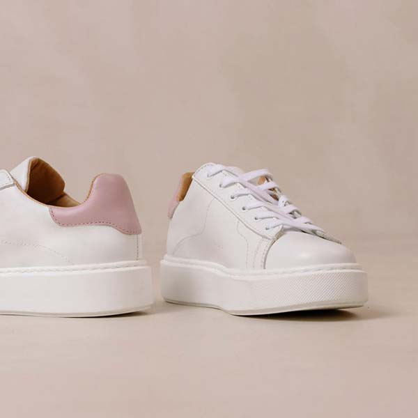 Alohas TB.65 platform Sneakers in bright white leather and mauve heel accent