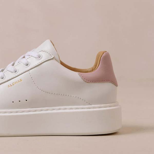 Alohas TB.65 platform Sneakers in bright white leather and mauve heel accent