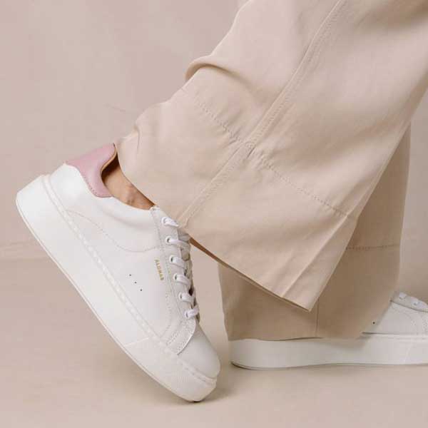 Alohas TB.65 platform Sneakers in bright white leather and mauve heel accent