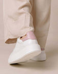 Alohas TB.65 platform Sneakers in bright white leather and mauve heel accent