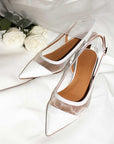 A17507 White | Leather and Mesh Slingback Pump
