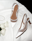 A17507 White | Leather and Mesh Slingback Pump