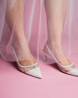 A17507 White | Leather and Mesh Slingback Pump