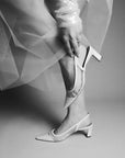 A17507 White | Leather and Mesh Slingback Pump