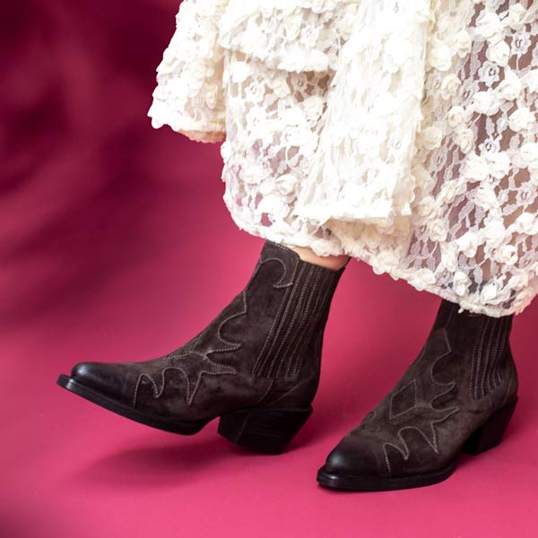 A34741 Chocolate Western Ankle Boot1