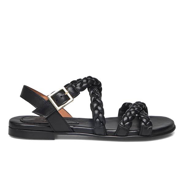 Billi Bi A4090 black flat braided leather sandal