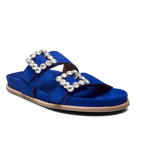 Billi Bi A4120 cobalt blue suede slide with statement buckles