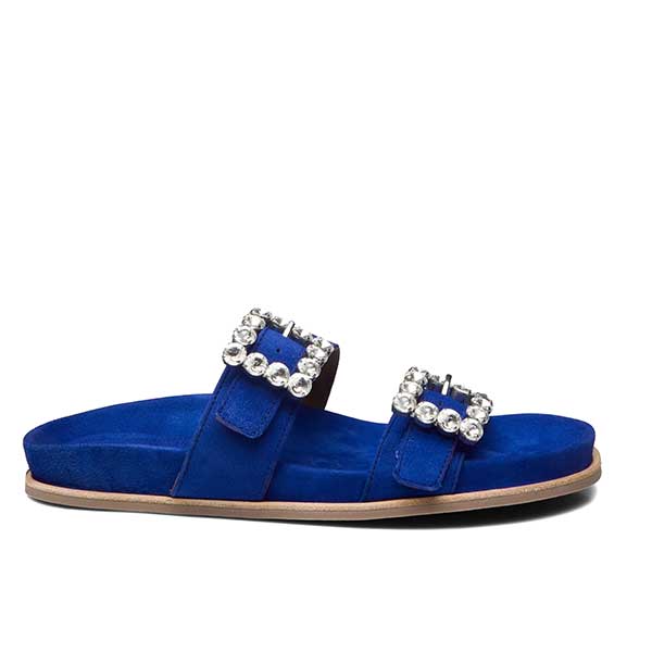 Billi Bi A4120 cobalt blue suede slide with statement buckles 