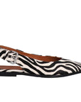 Zebra print flat shoe on a white background