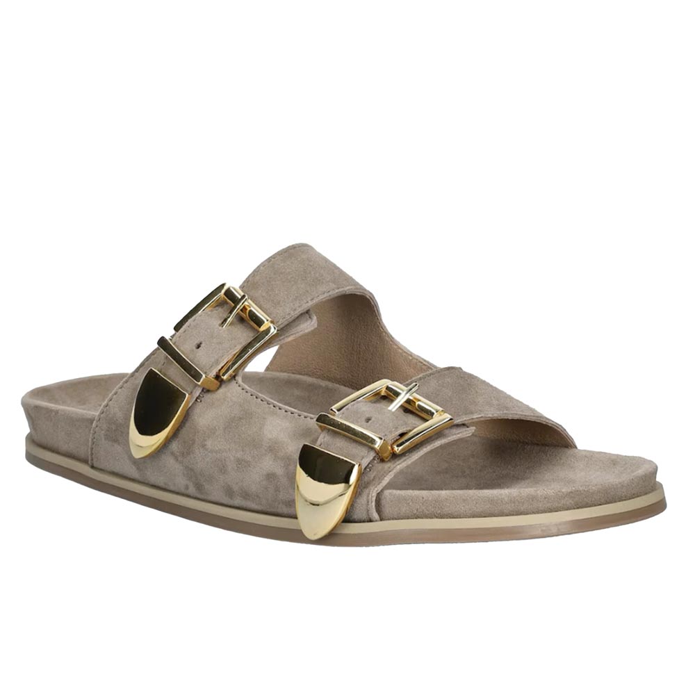 A8621 Taupe | Buckle Suede Slide