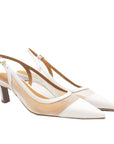 A17507 White | Leather and Mesh Slingback Pump