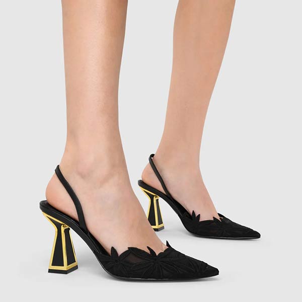 Kat Maconie - Amaya - Women's Black Lace Slingback Pump at The 