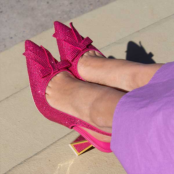 Kat Maconie Eloise pink crystal embellished slingback pump