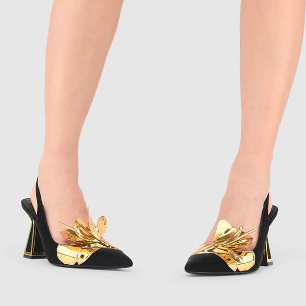 Kat Maconie Henni Black & Gold slingback pump