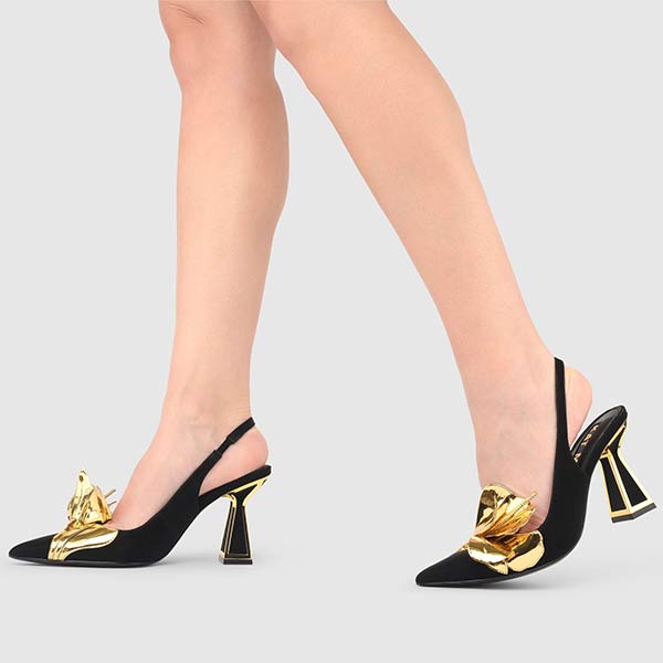Kat Maconie Henni Black & Gold slingback pump