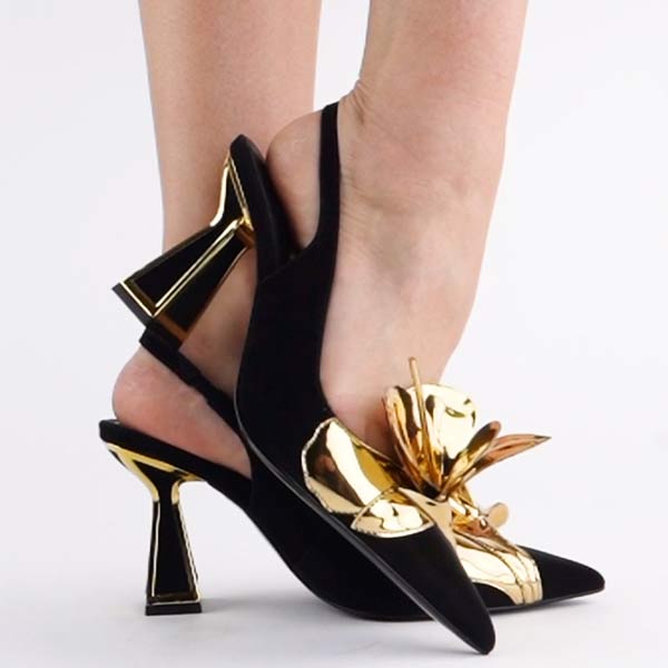 Kat Maconie Henni Black & Gold slingback pump