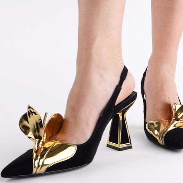 Kat Maconie Henni Black & Gold slingback pump