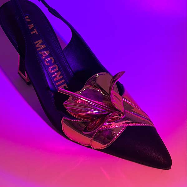 Kat Maconie Henni Black & Gold slingback pump