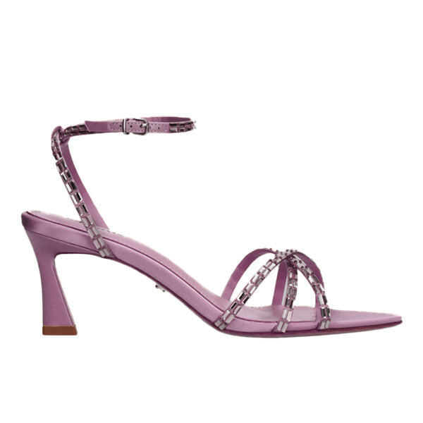 Ines Mauve | Embellished Satin Mid Heel Sandal