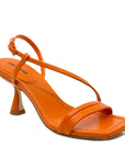 Lola Cruz Desana orange leather mid heeled strappy sandal