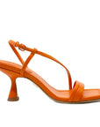 Lola Cruz Desana orange leather mid heeled strappy sandal