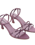 Ines Mauve | Embellished Satin Mid Heel Sandal