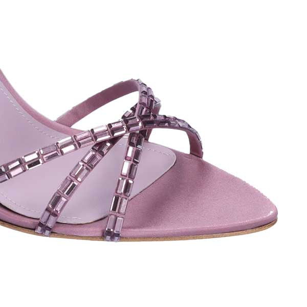 Ines Mauve | Embellished Satin Mid Heel Sandal