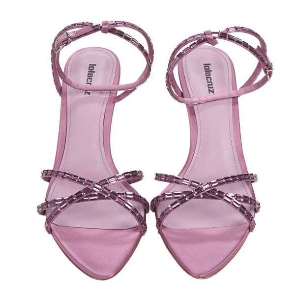 Ines Mauve | Embellished Satin Mid Heel Sandal