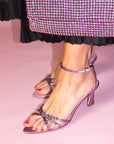 Ines Mauve | Embellished Satin Mid Heel Sandal