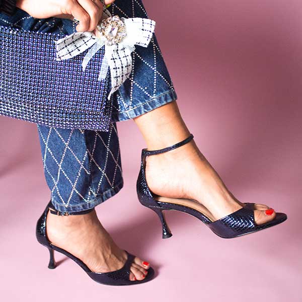 Petrina Navy | Metallic Leather Sandal