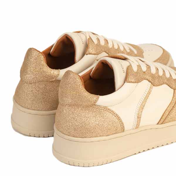 Maison Toufet- Armelle- Women's Cream & Gold Leather Sneaker at The Nowhere Nation