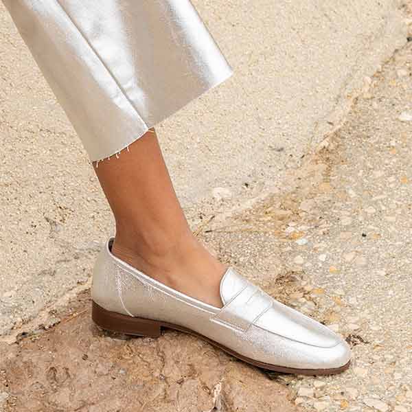 Maison Toufet -Hanna- Women's Metallic Silver Leather Loafer at The Nowhere Nation