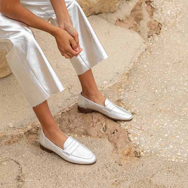Maison Toufet -Hanna- Women's Metallic Silver Leather Loafer at The Nowhere Nation