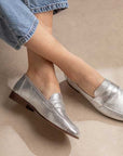 Maison Toufet -Hanna- Women's Metallic Silver Leather Loafer at The Nowhere Nation