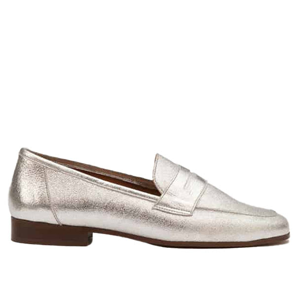 Maison Toufet -Hanna- Women&#39;s Metallic Silver Leather Loafer at The Nowhere Nation