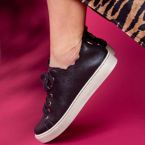 Maison Toufet - Julie - Women's Metallic Black Leather Sneaker at The Nowhere Nation