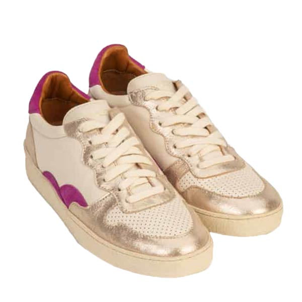 Maison Toufet -Lisa- Women&#39;s Cream/Purple Leather Sneaker at The Nowhere Nation