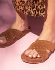 Alix Ring Brown | Studded Suede Slide