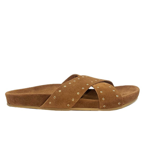 Alix Ring Brown | Studded Suede Slide