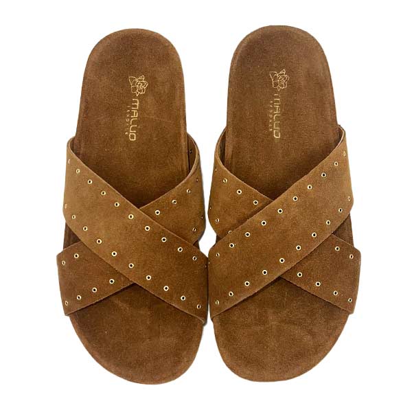 Alix Ring Brown | Studded Suede Slide
