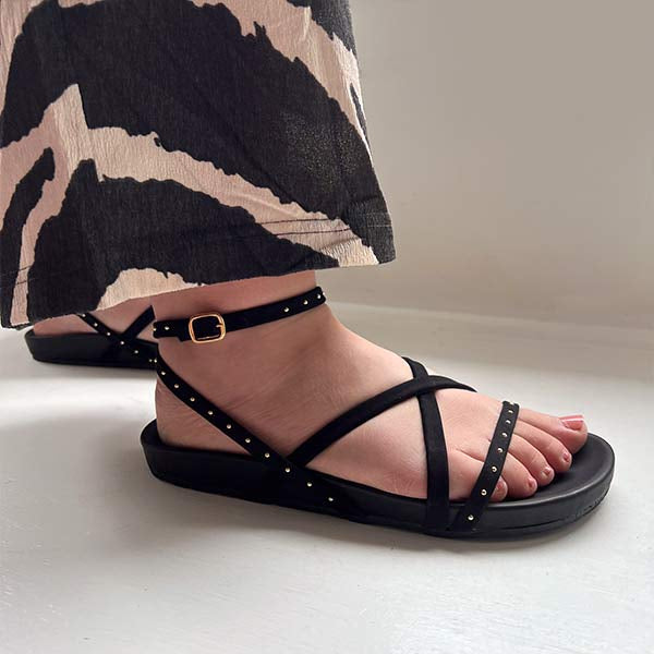 Issa Black | Studded Flat Sandal