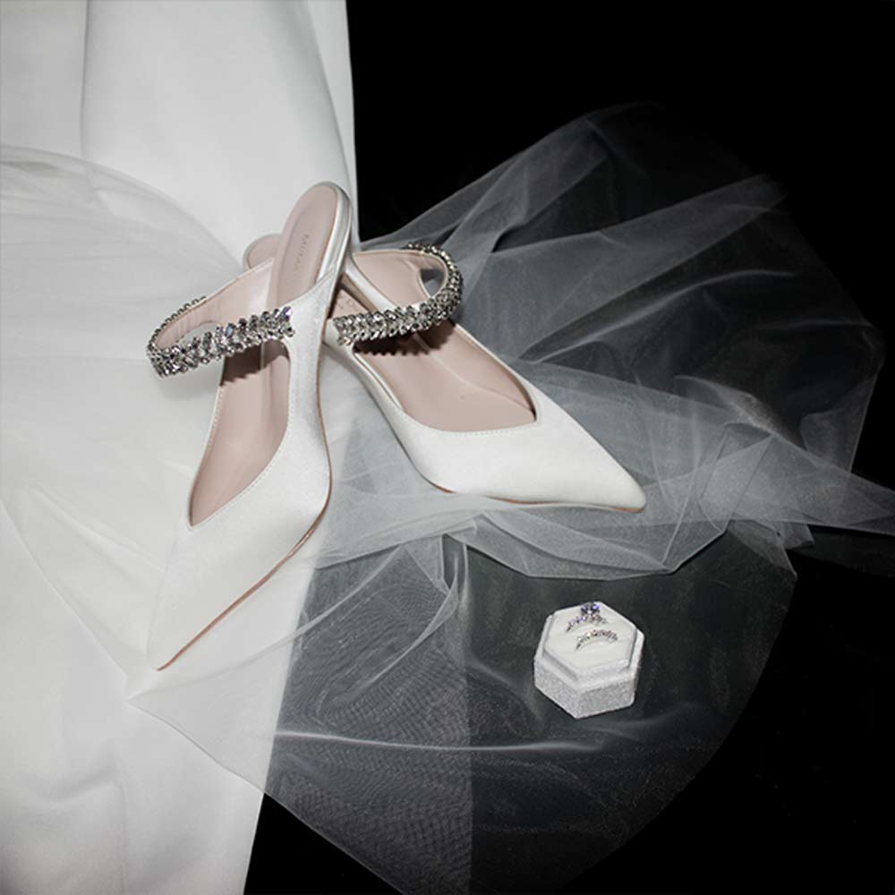 Harper White Satin | High Heel Mule