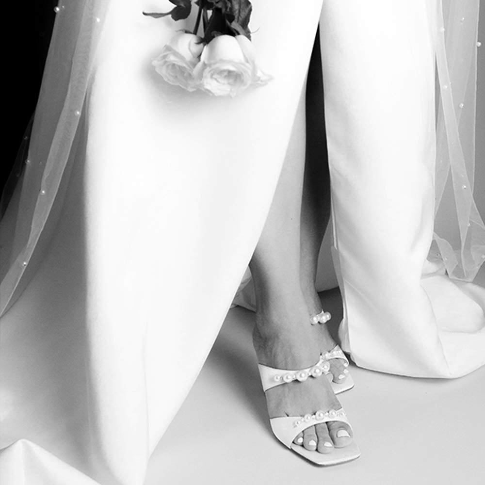 Raina White Satin | Embellished Mule