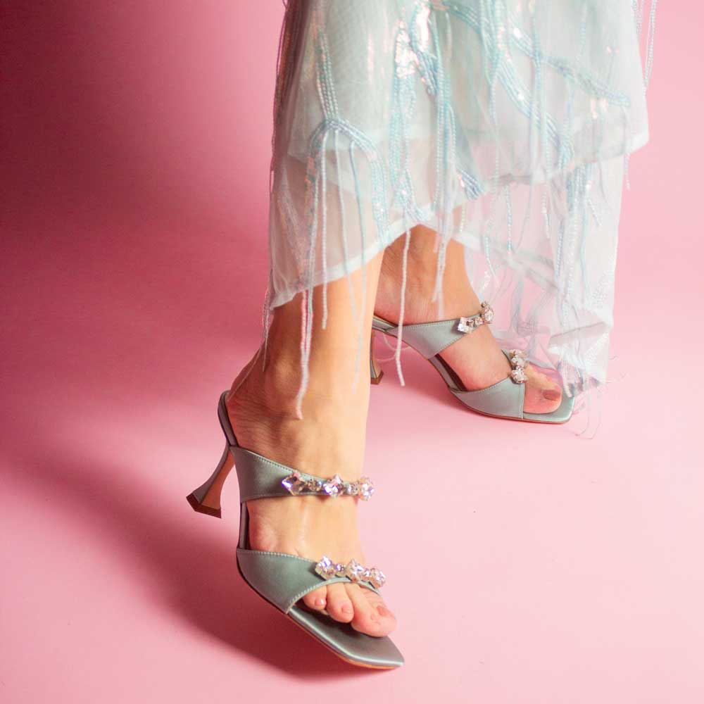 Raina Blue Satin | Embellished Mule