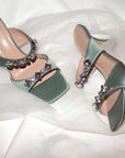 Raina Blue Satin | Embellished Mule