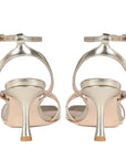back view of Mi/Mai Venice strappy sandal with ankle strap in soft metallic gold leather